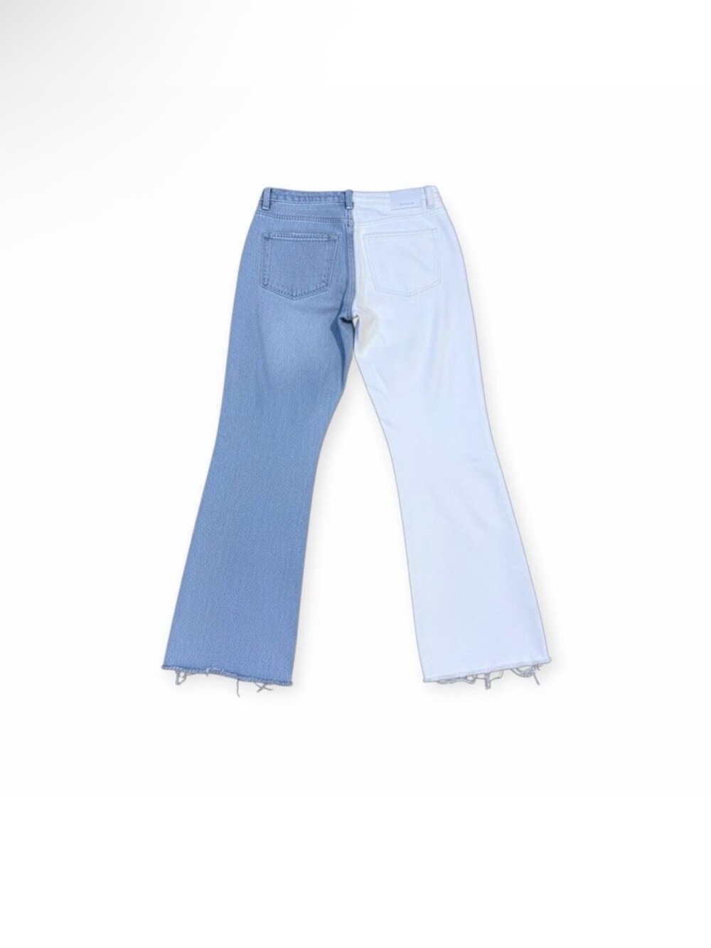 Two-Tone White and Light Blue Cropped Distressed Jeans - Picture 6 of 10